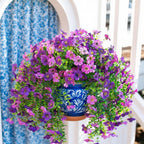Artificial Hanging Plants Flowers Fake Outdoor Plants Artificial for Porch Hanging Faux Flowers Outdoor Home Porch Decor (2Pcs, Double Purple)
