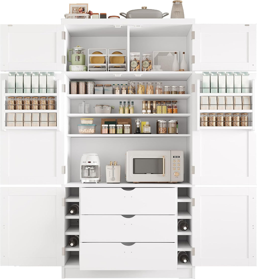 JIJIWANG 80.1'' Modern Kitchen Pantry Storage Cabinet with Adjustable Shelves and Storage Cabinet,Versatile Cupboard with Door Shelves and Drawers,for Kitchen,Dining Room,White