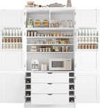 JIJIWANG 80.1'' Modern Kitchen Pantry Storage Cabinet with Adjustable Shelves and Storage Cabinet,Versatile Cupboard with Door Shelves and Drawers,for Kitchen,Dining Room,White