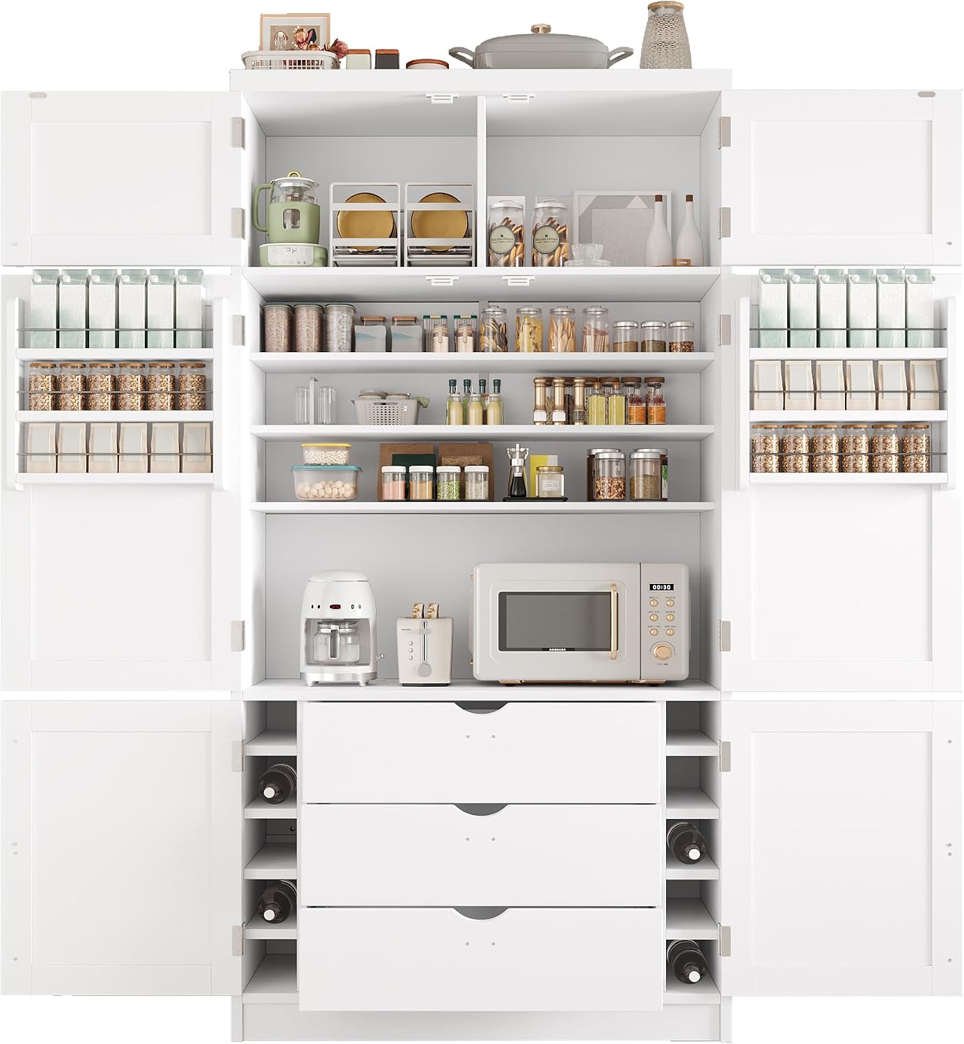 JIJIWANG 80.1'' Modern Kitchen Pantry Storage Cabinet with Adjustable Shelves and Storage Cabinet,Versatile Cupboard with Door Shelves and Drawers,for Kitchen,Dining Room,White