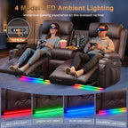 Power Loveseat Recliner Sofa with Massage & Heating, Zero Wall Hugger RV Reclining Couch with Bluetooth Speakers, LED Lights, Pillow, Drawer, USB Charging & Power Outlet for Home Theater & Gaming Room