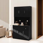 Kitchen Pantry Storage Hutch Cabinet, Tall Kitchen Cupboard & Stand Alone Pantry with Microwave Oven Countertop|Adjustable Shelves|Doors|Drawer (Black)