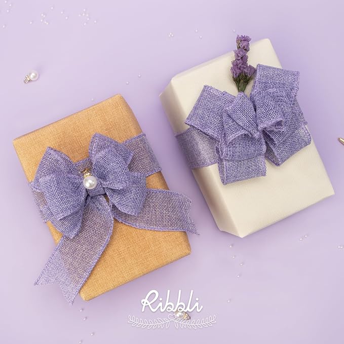 Ribbli Light Purple/Lavender Burlap Wired Ribbon,1-1/2 Inch x 10 Yard, Easter Wired Edge Ribbon for Big Bow,Wreath,Tree Decoration,Outdoor Decoration