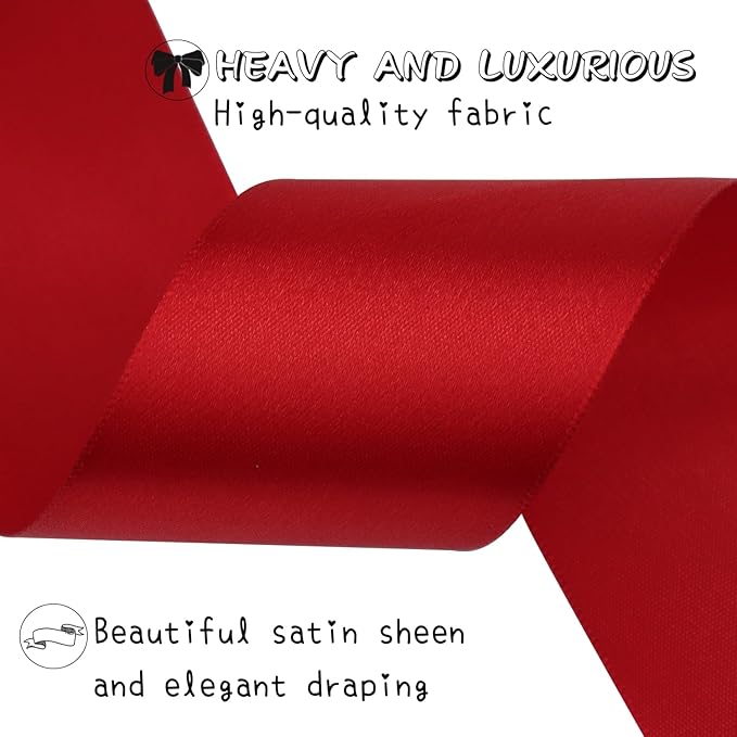 Deep red Solid Satin Ribbon 2 Inch 25 Yards Solid Polyester Fabric Ribbon for Gift Wrapping Wedding Christmas Baby Shower Birthday Party Decoration Handmade Immortal Flower Craft