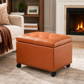 Joveco PU Leather Rolling Storage Ottoman, 24" Tufted Lid, Nailhead Trim & Hidden Storage,Elegant Footrest & Organizer on Caster Wheels for Living Room, Bedroom, Entryway(Orange Brown,Wheels)