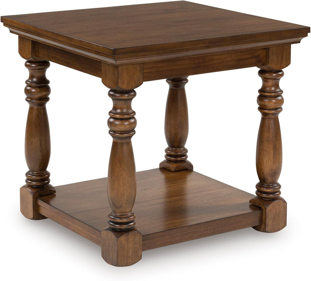 Signature Design by Ashley Sturlayne End Table, Traditional Rectangular Accent Table with Storage Lower Shelf, Hardwood Solids, Veneers, and MDF Substrates, for Living Room Couch, Dark Brown