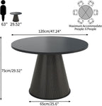 47 inch Round Dining Table for 4-6, Circle Kitchen Table with Sturdy Tapered Base, Mid Century Modern Fluted Dining Tables for Dining Room, Kitchen, Living Room (Black, 47inch)
