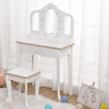 Garvee Kids Vanity with Tri-Fold Lighted Mirror, Stool, & Makeup Playset | Little Girls Vanity Table & Stool, Kids Makeup with Tri-Fold Mirror, Drawer & Storage Grid for 3-9 Yrs Girls, White