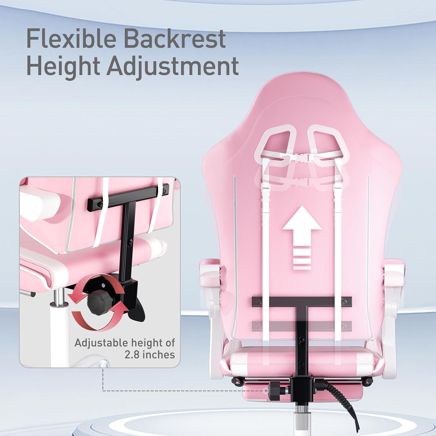 MoNiBloom Gaming Chair, Footrest & Lumbar Support, Height Adjust, Pink | Headrest & Lumbar Support, Ergonomic Computer chair, for Girl women Adult Teen Office or Gaming,Swivel game chair