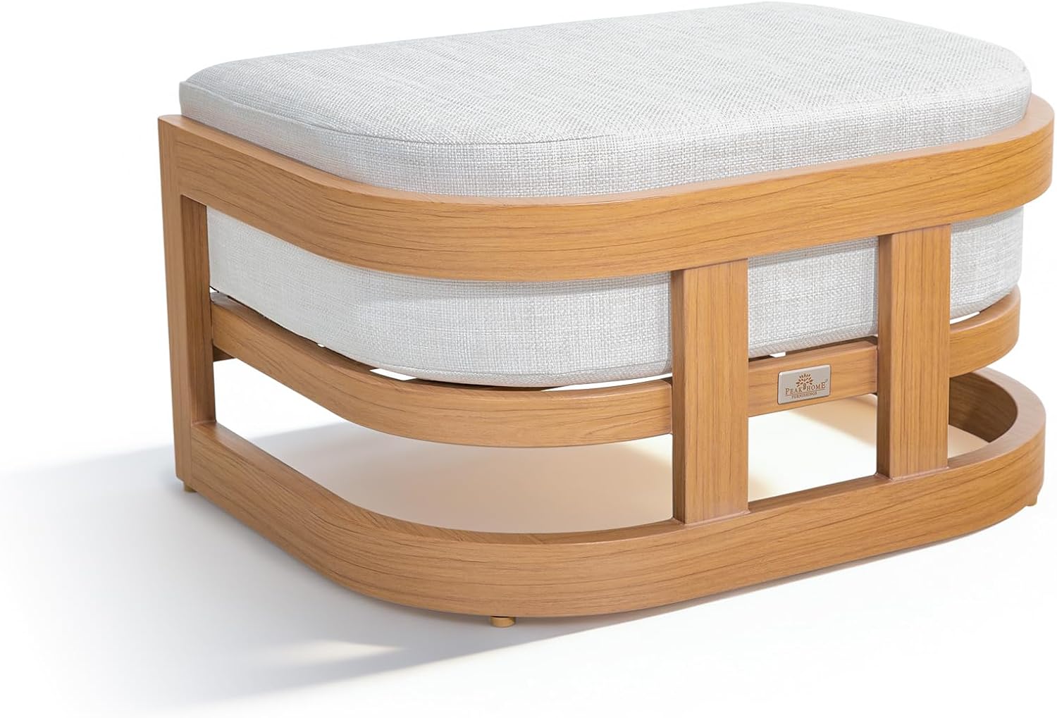 PEAK HOME FURNISHINGS Outdoor Patio Ottoman in Aluminum with Cushion, Teak Finish