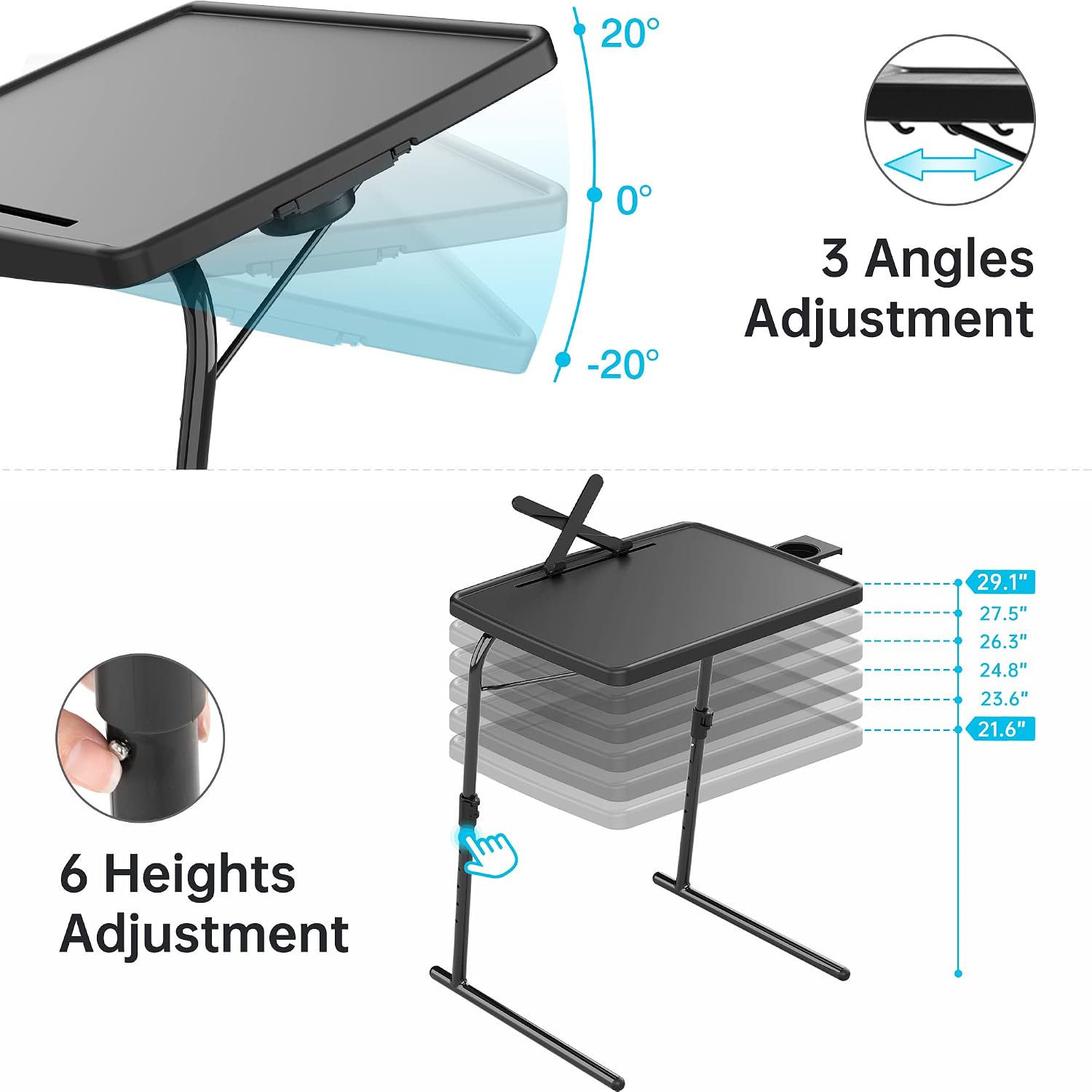 X TV Tray Table, Allpop Large TV Dinner Tray for Eating, Adjustable Folding Laptop Table with Book Stand, Cup Holder & Tablet Slot on Couch & Bed, Black