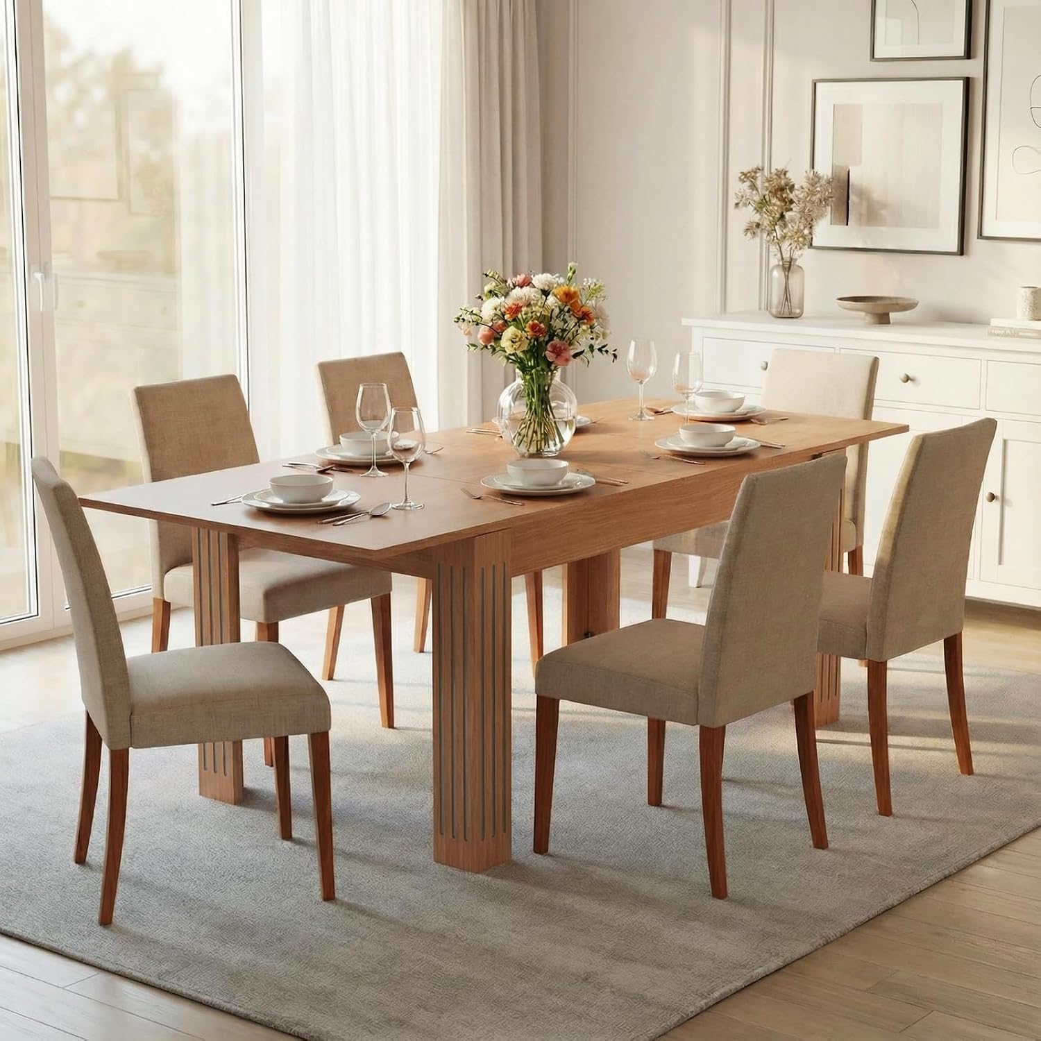 Sannwsg Extendable Table 54"-85", Extendable Dining Table for 4-8, Rectangular Kitchen Dining Table Space Saving, Farmhouse Dining Tables with 95" Runner