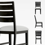 COLAMY Wooden Dining Chairs Set of 6, Farmhouse Upholstered Dining Room Chairs with 3.5" Thick Cushion, FSC Solid Wood Ladder Back Kitchen Chairs for Home and Restaurant, Easy Clean,Black