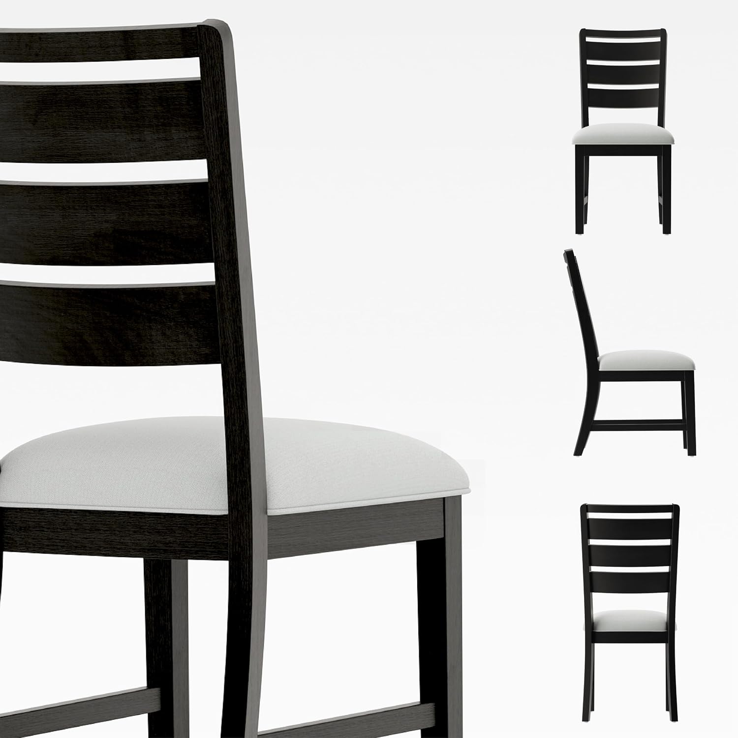 COLAMY Wooden Dining Chairs Set of 6, Farmhouse Upholstered Dining Room Chairs with 3.5" Thick Cushion, FSC Solid Wood Ladder Back Kitchen Chairs for Home and Restaurant, Easy Clean,Black