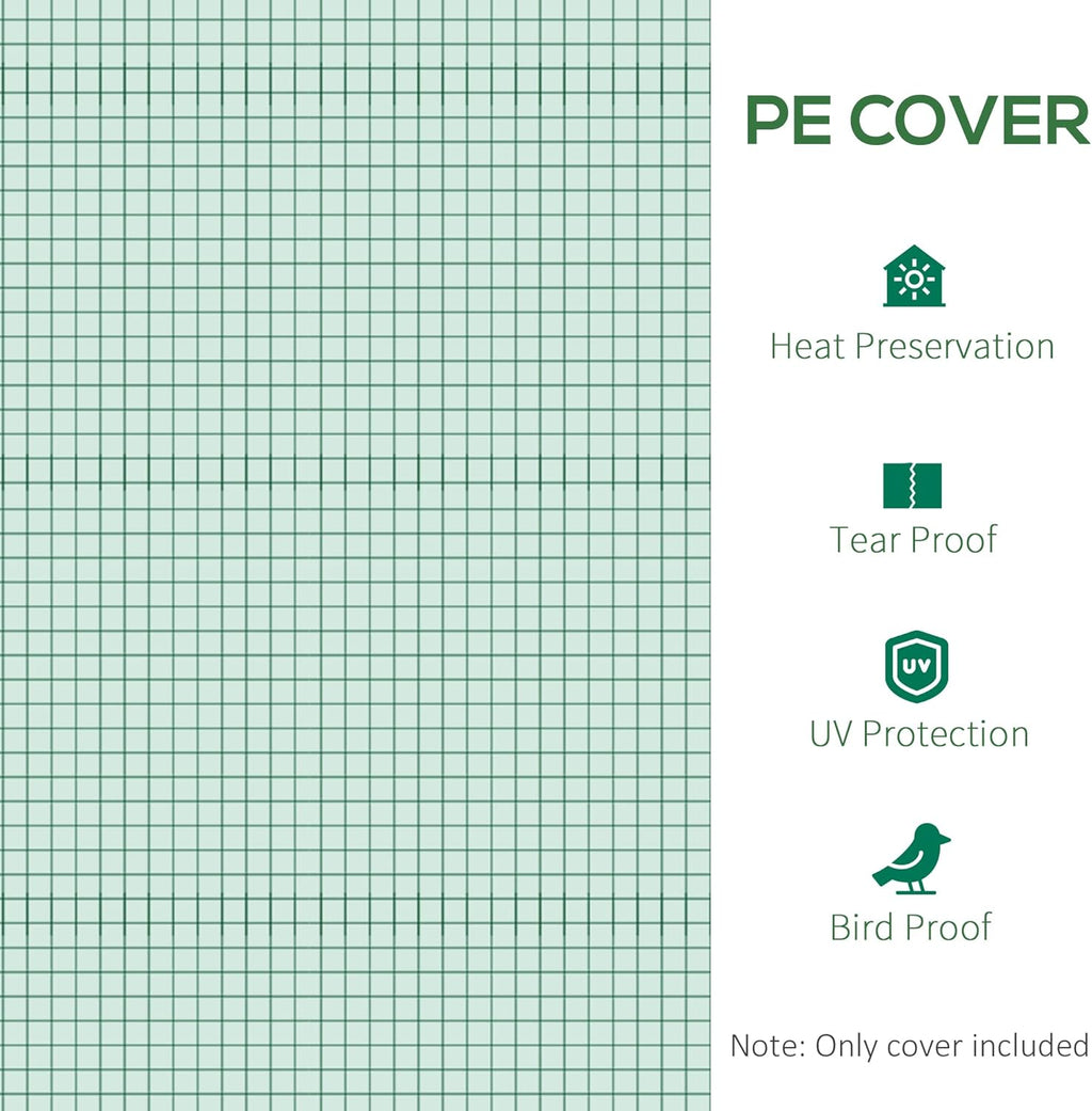 Outsunny 9.8' x 6.6' x 6.6' Plastic Greenhouse Cover Replacement, Heavy Duty Waterproof Tarp for Hoop House, Sheeting with 6 Windows, Door & Reinforcement Grid, Green