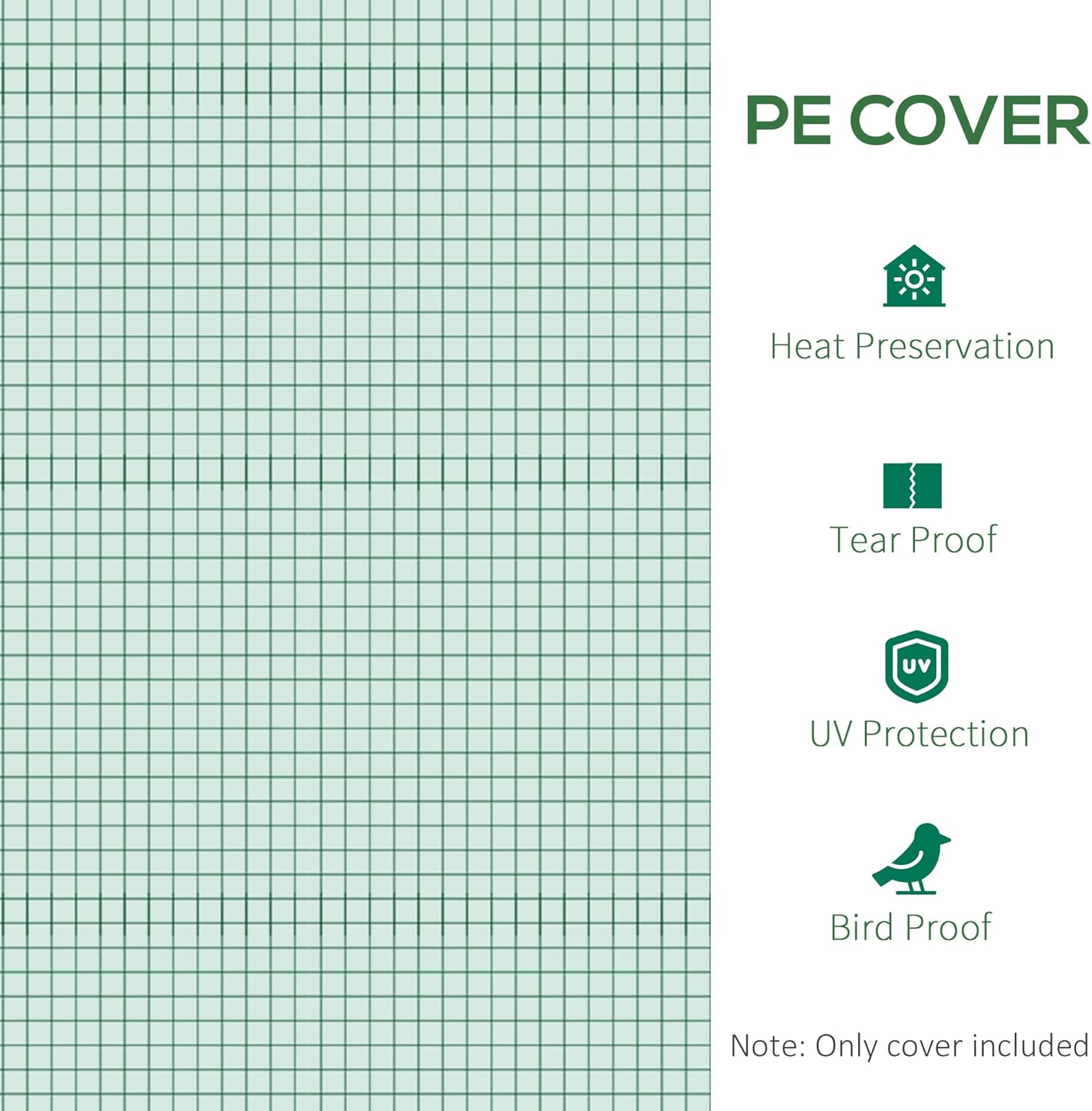 Outsunny 9.8' x 6.6' x 6.6' Plastic Greenhouse Cover Replacement, Heavy Duty Waterproof Tarp for Hoop House, Sheeting with 6 Windows, Door & Reinforcement Grid, Green