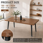 ZckyCine 70.8" Walnut Dining Table with 6 PU Leather Chairs, 7-Piece Modern Dining Set, Sturdy Metal Legs, Rectangle Table for Kitchen & Dining Room