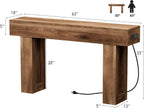 63 Inch Long Console Table w/Outlets & USB Ports, Narrow Rectangular Sofa Table Behind The Couch, Farmhouse Entryway Table for Entrance, Hallway, Living Room(Brown with Outlet)