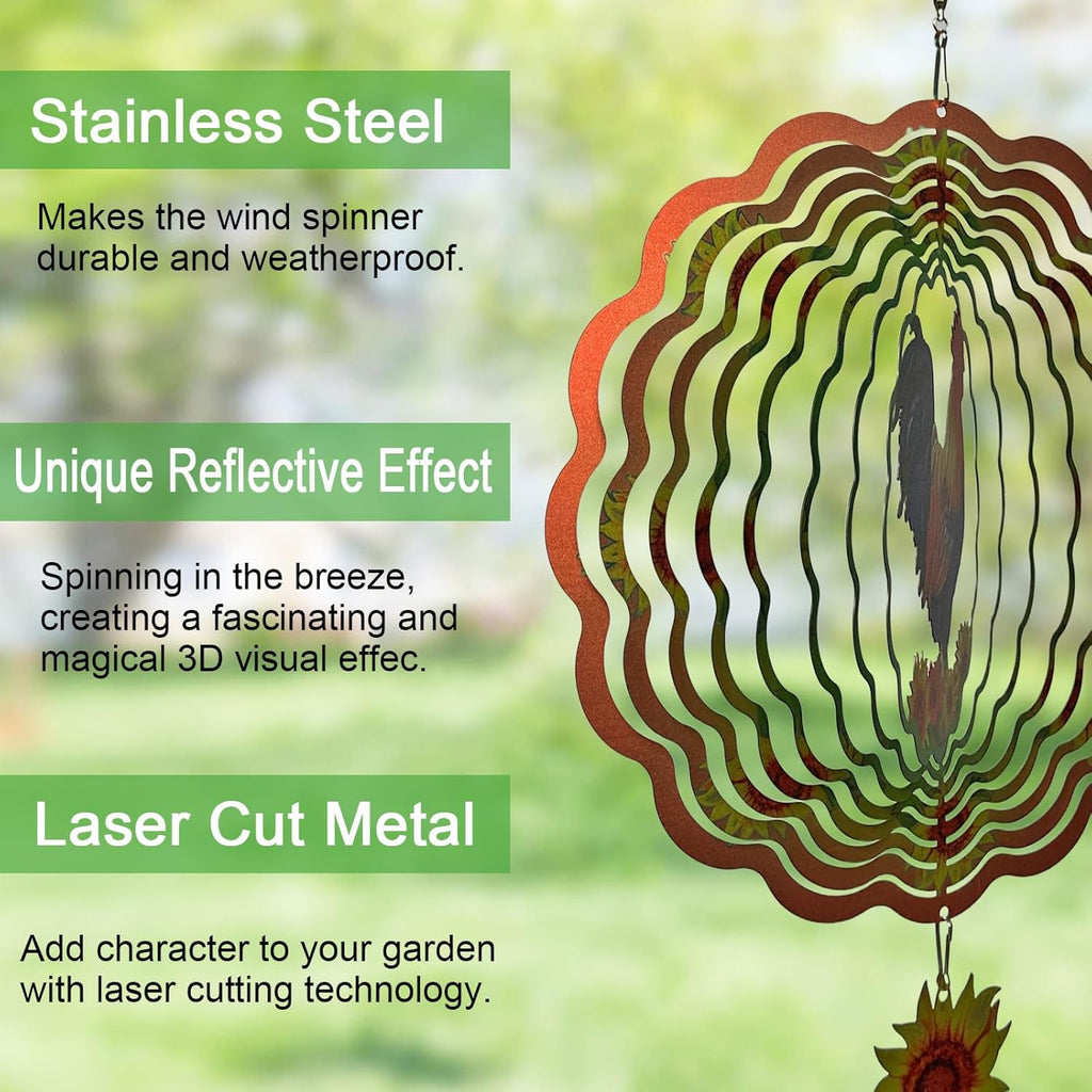 Rooster Wind Spinner,Metal Wind Spinners for Outdoor,3D Double Sided Hanging Chicken Decor for Indoor,Outdoor,Unique Gifts for Women