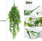 RECUTMS Artificial Plant Faux Plant Ivy Greenery Fake Hanging Plants Faux Greenery Plant Fake Ivy Leaf UV Resistant for Indoor Home Decor Outdoor Garden Yard Porch Wall Decoration 3 Packs（Green）
