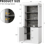 GAOMON 71" Tall Pantry Cabinet with LED Lights, Freestanding Storage Cabinets with Hutch, Kitchen Pantry with 2 Doors and Adjustable Shelves for Dining Room, Living Room