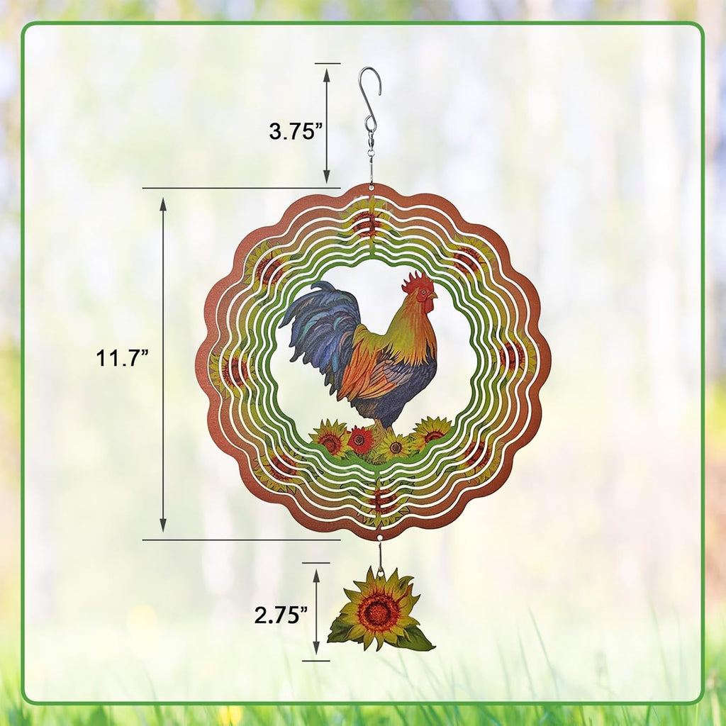 Rooster Wind Spinner,Metal Wind Spinners for Outdoor,3D Double Sided Hanging Chicken Decor for Indoor,Outdoor,Unique Gifts for Women