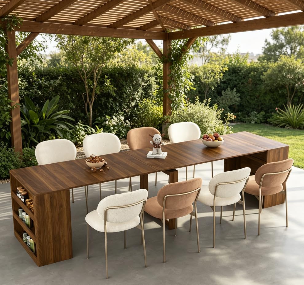 27.5"/122.8" Extendable Dining Table, Kitchen Dining Room Table with MDF Wooden, Multifunctional Expandable Console Table for Entryway for Living Room Dining Room (No Chairs)