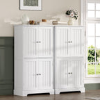 ChooChoo Bathroom Floor Cabinet, Modern Bathroom Storage Cabinet with 4 Doors and Adjustable Shelves, Freestanding Cupboard for Living Room, White | Bathroom Storage Cabinet, 4 Doors, Freestanding Cupboard for Living Room, White