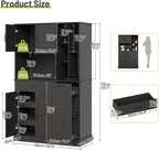 Pantry Cabinet, 67.7" Tall Kitchen Pantry Storage Cabinet with 360° Rotating Shelf & 2 Pull-Out Racks, Freestanding Kitchen Hutch with Charging Station & Drawer, for Dining Room, Black