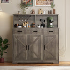 IDEALHOUSE Farmhouse Buffet Sideboard with Microwave Stand, Barn Door Storage Cabinet with Drawers and Shelves, Wood Coffee Bar for Kitchen, Dining Room, Living Room, Brown
