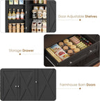 HIFIT 72.8” LED Kitchen Pantry Cabinet with Charging Station, 55” Wide Farmhouse Pantry Cabinet with Microwave Stand&Shelves&Swing-Out Door, Kitchen Hutch Coffee Bar for Living Room, Black