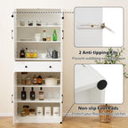 GOFLAME 72” Tall Pantry, Modern Farmhouse Cupboard Cabinet with 4 Barn Doors, Storage Drawer & 3 Adjustable Shelves, Versatile Storage with Anti-TIPP Kits for Living Room, Dining Room, White