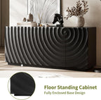 LKTART 59" Sideboard Buffet Cabinet with Storage, 4 Doors Modern Accent Storage Sideboard, Floor Cabinet Buffet with Spiral Grain for Kitchen, Living Room (Black)
