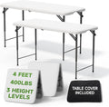 4 Foot Folding Table with Black Table Cloth - Quick 2-Position Adjustable Height, 400 lbs Heavy Duty Capacity - Portable Folding Tables for Camping,Indoor & Outdoor Use, 2 Pack