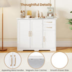 Giantex Sideboard Buffet Cabinet, Modern White Sideboard Cabinet with 2 Drawers, 3 Doors & Adjustable Shelf, Wooden Coffee Station, 40’’ Storage Buffet Table for Kitchen, Living Room, Entryway
