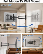 FORGING MOUNT Corner TV Wall Mount Long Arm TV Mount for 32-75 inch TVs | Single Stud Full Motion Articulating TV Bracket with 33” Extension, Swivel Tilt, Max VESA 600x400mm, Holds up to 100 lbs