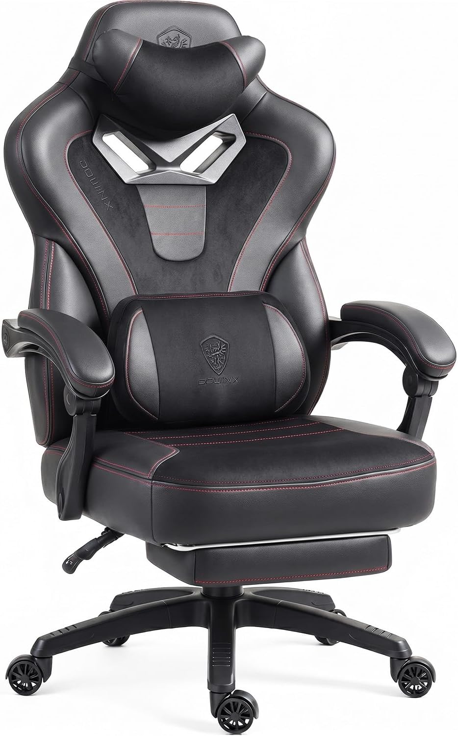 Dowinx Big and Tall Gaming Chair for Adults with Footrest, Massage Lumbar | Ergonomic High back with Pocket Spring Cusion Wide Seat, 90-135° Recline, Adjustable Height & Headrest for Home Office Black