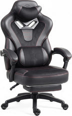 Dowinx Big and Tall Gaming Chair for Adults with Footrest, Massage Lumbar | Ergonomic High back with Pocket Spring Cusion Wide Seat, 90-135° Recline, Adjustable Height & Headrest for Home Office Black