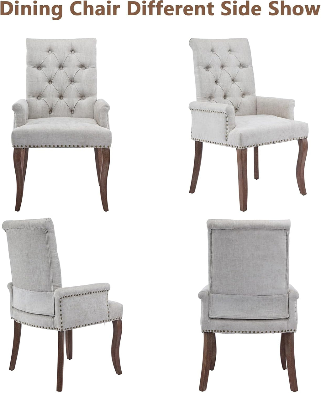 mikibama Chenille Upholstered Dining Chairs with High Back,Vintage Tufted Kitchen Chairs with Rolled Arms,Farmhouse Fabric Accent Side Chair with Arms for Living Room,Single Pack (1, Beige)