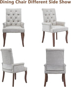 mikibama Chenille Upholstered Dining Chairs with High Back,Vintage Tufted Kitchen Chairs with Rolled Arms,Farmhouse Fabric Accent Side Chair with Arms for Living Room,Single Pack (1, Beige)