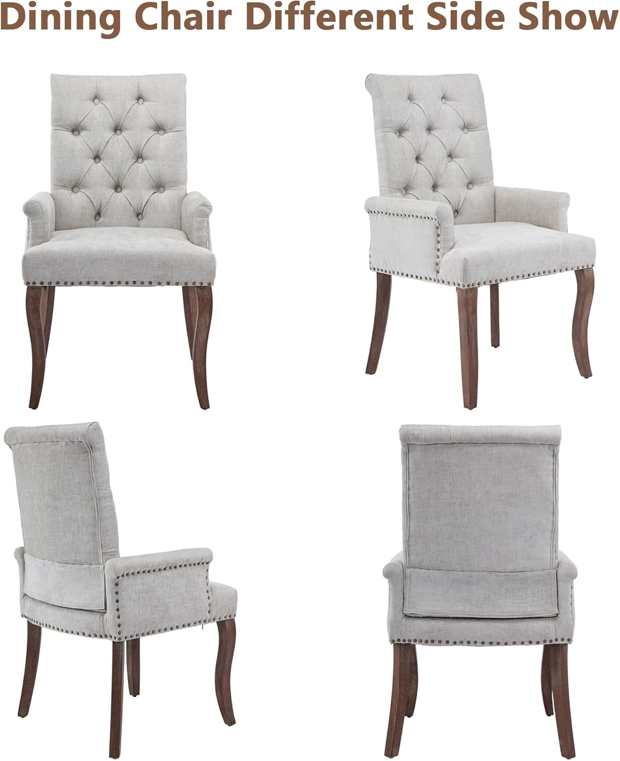 mikibama Chenille Upholstered Dining Chairs with High Back,Vintage Tufted Kitchen Chairs with Rolled Arms,Farmhouse Fabric Accent Side Chair with Arms for Living Room,Single Pack (1, Beige)