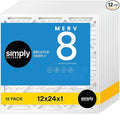 Simply 12x24x1 Air Filter, Merv 8, MPR 600, 12 Pack, Furnace Air Filter for HVAC (Actual Size: 11.75"x23.75"x0.75") DUST, Pet, & Allergy Control