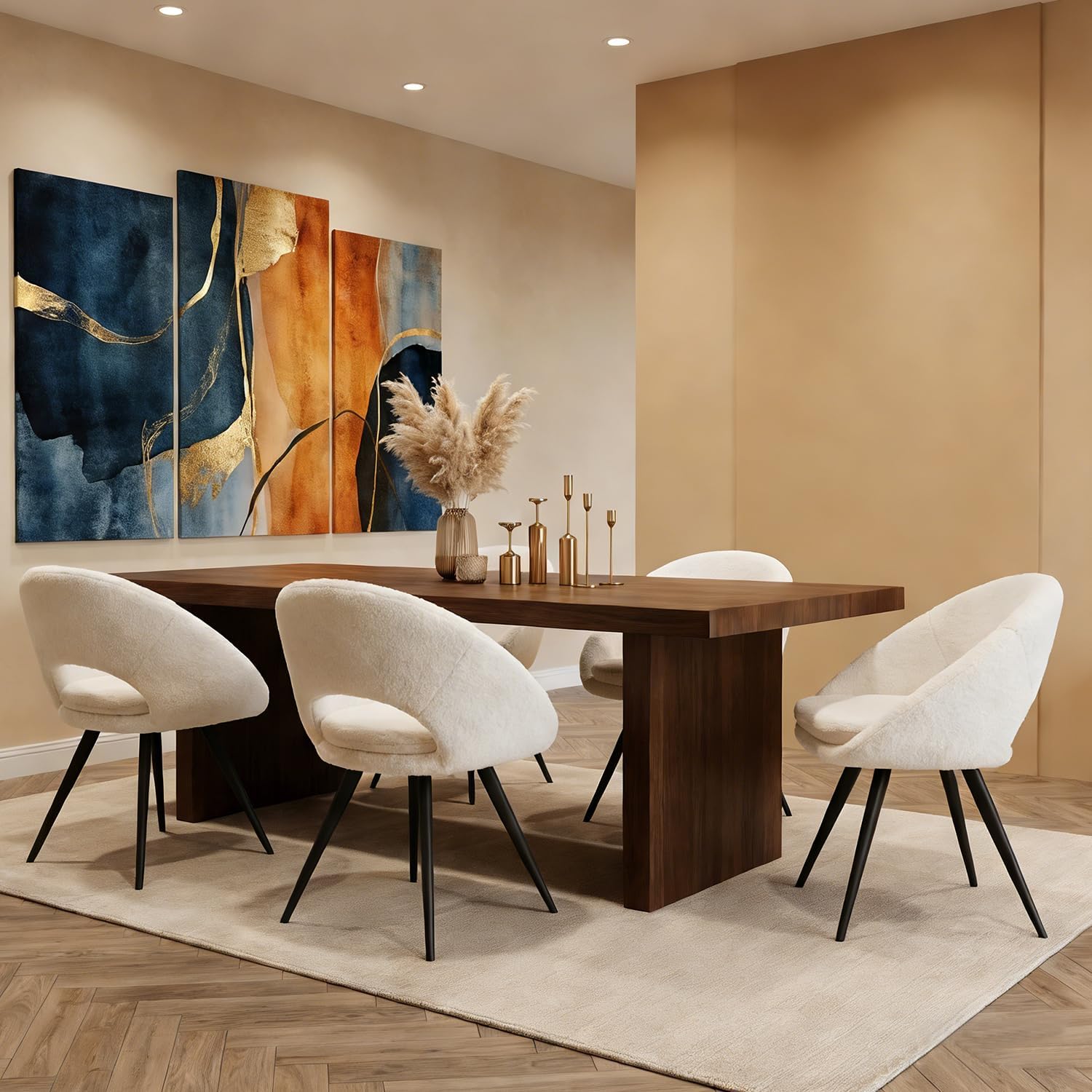 Modern Dining Chairs Set of 2 Upholstered Kitchen Chairs Dining Room Chairs Comfortable Side Accent Chairs with Curved Back for Kitchen Living Room Restaurant (White,2)