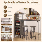 Giantex 3 Pieces Bar Table and Stools Set, Bistro Table Set with Glass Holder, 2 Tier Wine Rack & Storage Shelves, Kitchen Counter Table with 2 Stools for Home, Dining Room, Restaurant (Oak Gray)