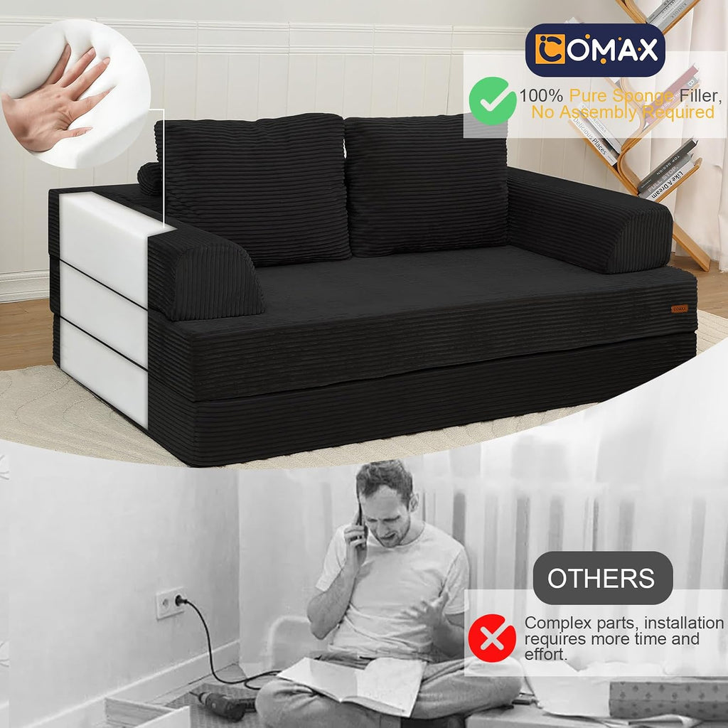 COMAX Futon Sofa Bed, Convertible Sofa Bed, Folding Couches | Low-Profile Couch for Living Room, 11.8" H Low Seat Small 59" Foldable Floor Sleeper Lounge Space‑Saving