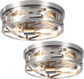 13 Inch Close to Ceiling Lights, 2 Pack Brushed Nickle Flush Mount Ceiling Light Fixture, Modern 4-Light Metal Cage Indoor Kitchen Ceiling Lights for House Hallway Bedroom Living Room