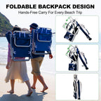 Romswi Extra Wide Beach Chair with Canopy Shade, 1 Pack Aluminum Folding Chairs with Detachable & Adjustable Umbrella, 5-Position Lay Flat, Cooler Bag, Cup & Phone Holder, Towel Bar, Navy Blue