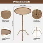 Metal Martini Side Table, Antique Brass – Compact Art Deco Design, Raised Edge, Easy Assembly, 12.5" Diameter, 27.5" Height, Stylish and Functional Cocktail Table
