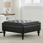 Storage Ottoman Coffee Table, Large Ottoman with Storage Oversized Square Footstool with Anti-Slip Embedded Lid, Tufted Upholstered Ottomans for Living Room, Black Faux Leather