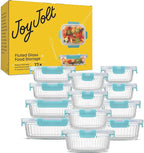 JoyJolt 24pc Borosilicate Glass Storage Containers with Lids | 12 Airtight/Freezer Safe Food Storage Containers for Pantry and Kitchen | Meal Prep Container for Lunch | Glass Tupperware Set